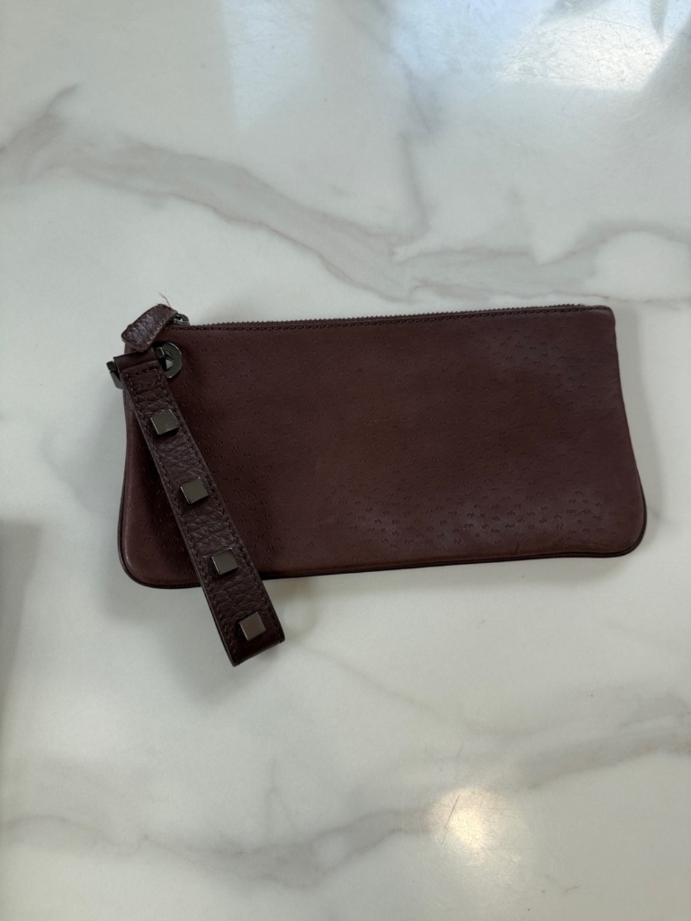 Brown Leather Wristlet Clutch - Slim Zip Pouch